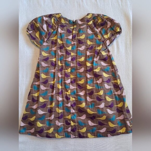 Mini Boden girls 4-5 years taupe with multi colored bird design dress, EUC - Picture 2 of 5